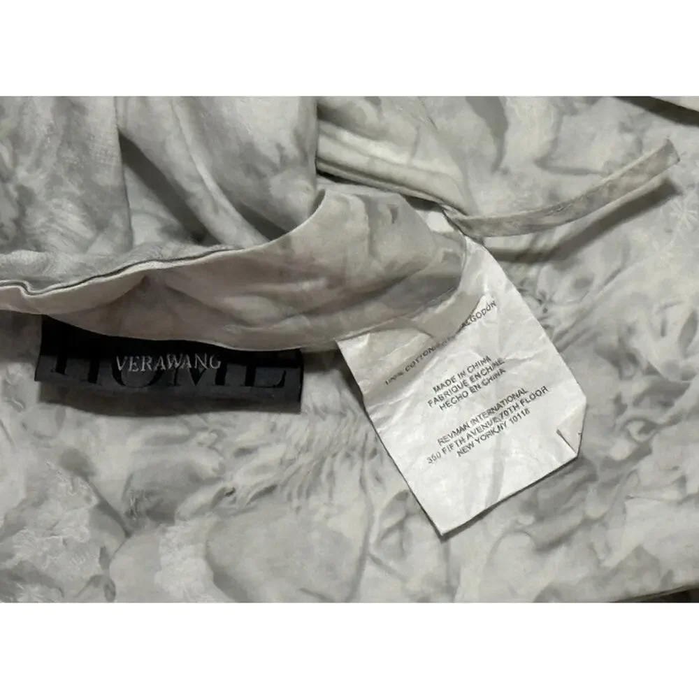 Vera Wang Home Tuille Floral Duvet Cover King Sz Gray White Print Cotton Bedding